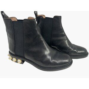Louise Et Cie Valtina size 6.5 Black Leather Boots With Pearl Heels As Is